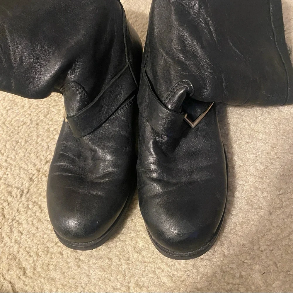 Jimmy Choo Leather Buckle Biker Fur Lined Boots - Picture 6 of 11